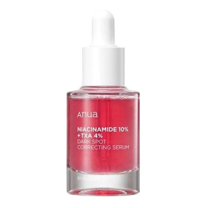 Anua brightening serum with TXA and niacinamide in a clear glass dropper bottle for dark spot correction