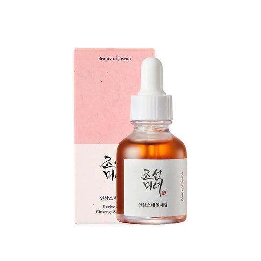 Beauty Of Joseon ginseng snail mucin serum bottle with dropper and pink white packaging