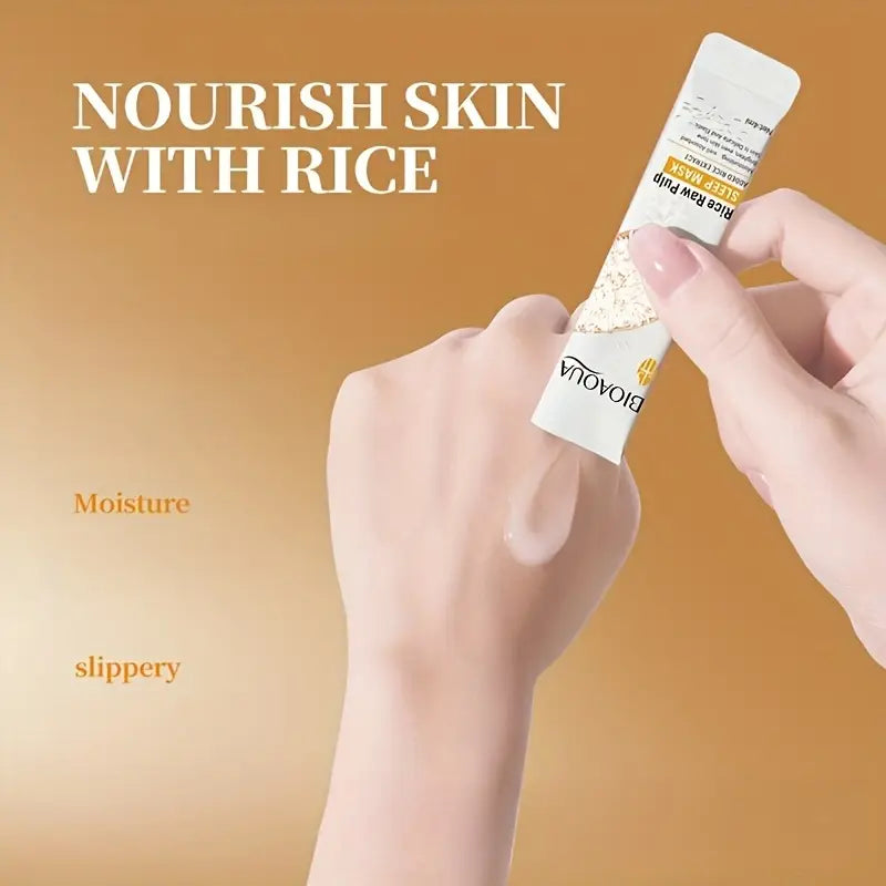 Zuzu Aura Korean rice pulp sleeping mask applied on hand showing moisture and silky texture
