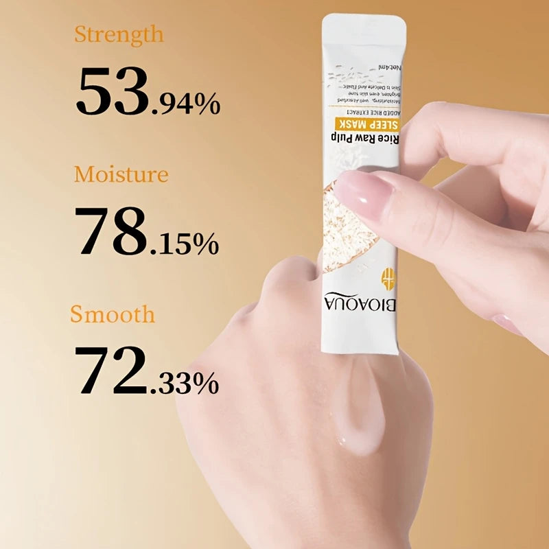 Zuzu Aura Korean rice pulp sleeping mask sachet being applied on hand showing moisturizing overnight mask benefits