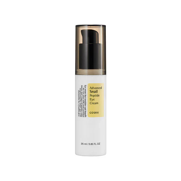 Cosrx Advanced Snail Peptide Eye Cream in white pump bottle for moisturizing and anti-aging