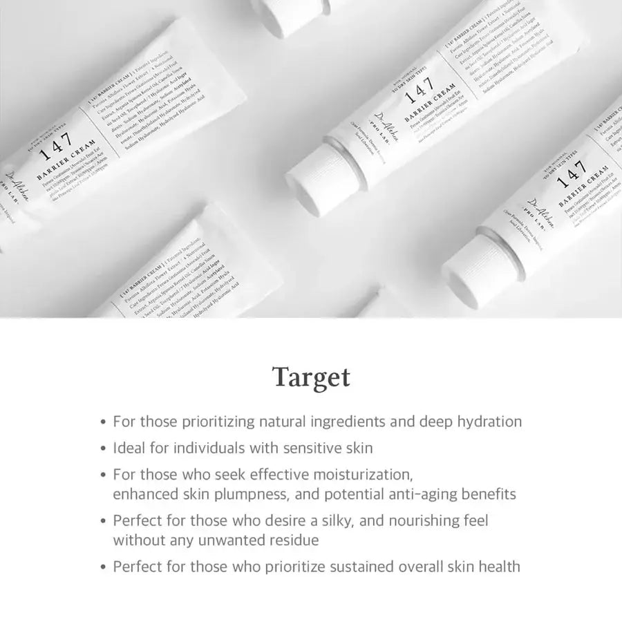 Dr. Althea 147 barrier cream 50ml review showing multiple white tubes of moisturizer for sensitive skin
