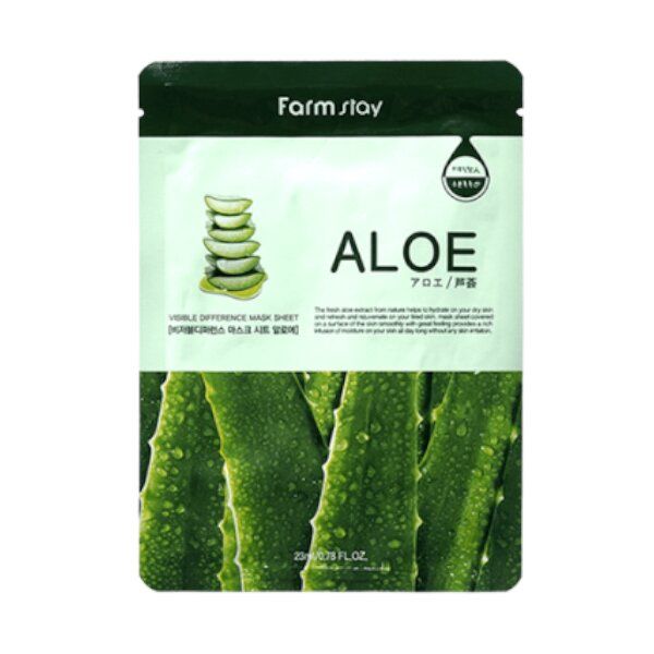 Farm Stay aloe vera face mask sheet with fresh aloe leaves design for soothing skin care