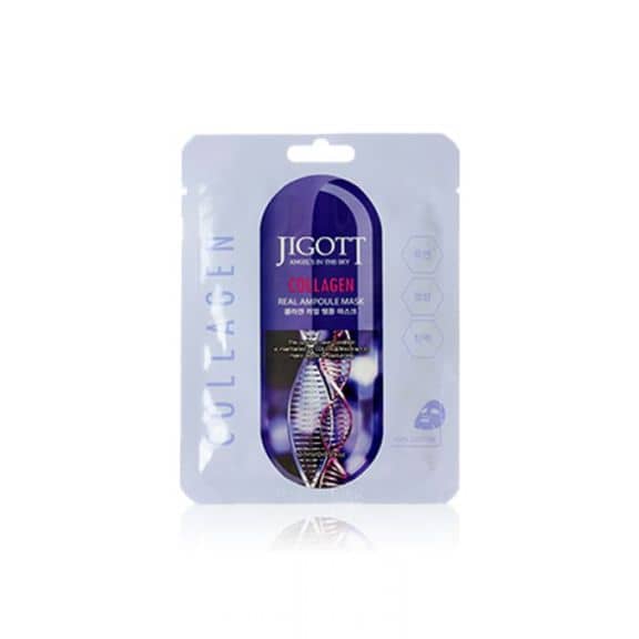 Jigott Korean collagen sheet mask in sleek purple and white packaging for skin hydration