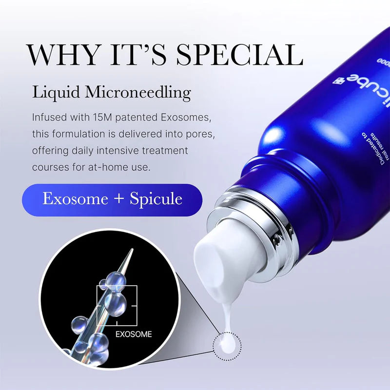 Medicube exosome pore ampoule in blue bottle with liquid microneedling formula for intensive pore treatment