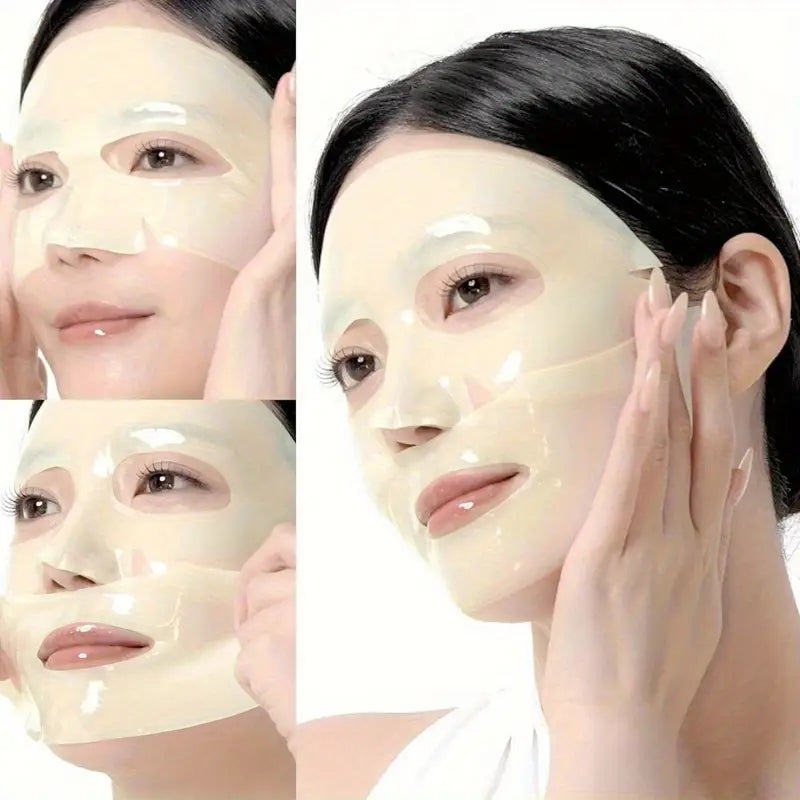 Woman applying Medicube face mask for glowing skin showing clear, radiant skin and smooth application