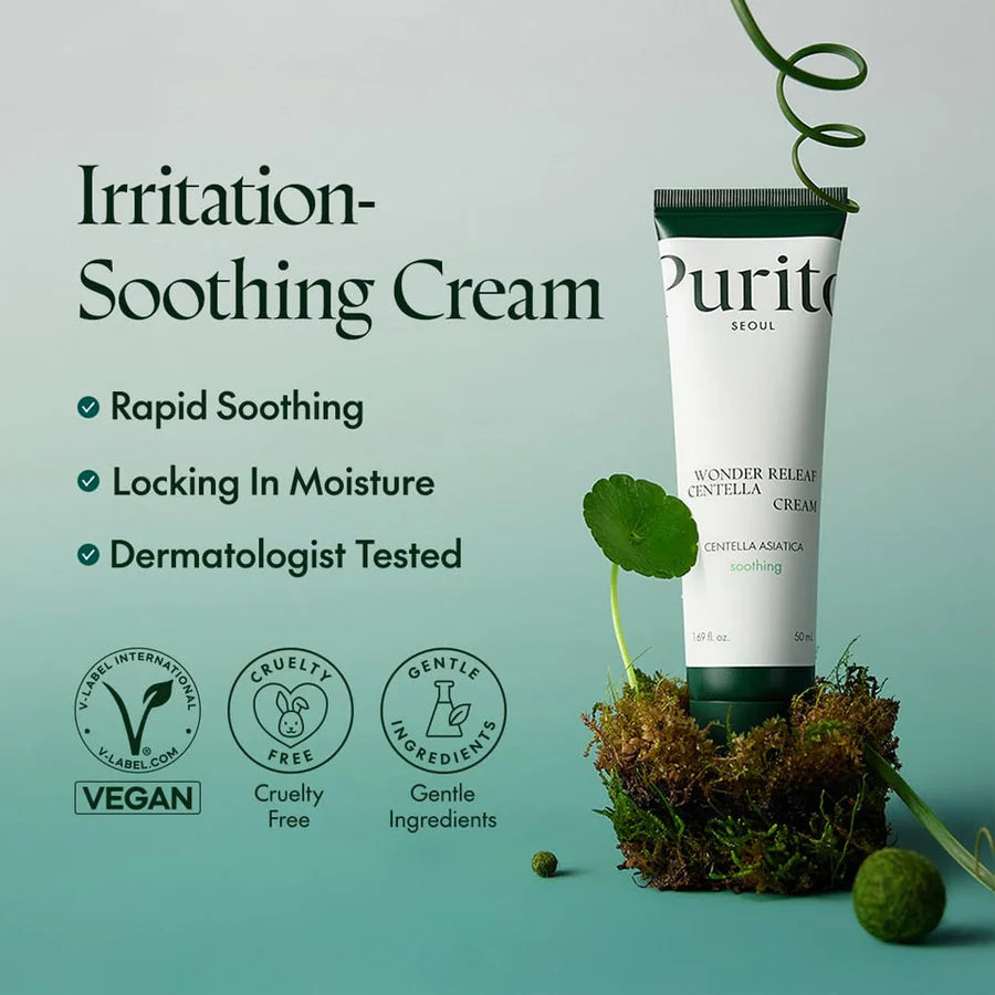 PURITO Centella cream for sensitive skin with rapid soothing and moisture locking benefits