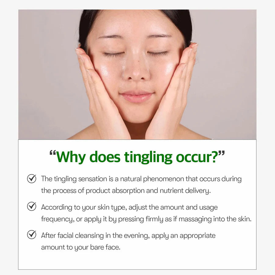 Woman touching smooth skin with closed eyes demonstrating the effect of Reedle Shot 100 serum by VT Cosmetics