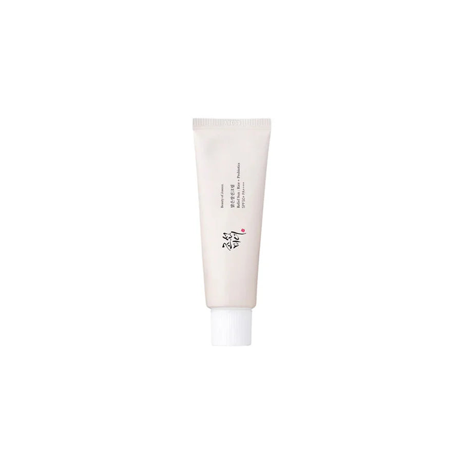 Beauty Of Joseon rice probiotics sun cream in a white tube sunscreen product for skin protection