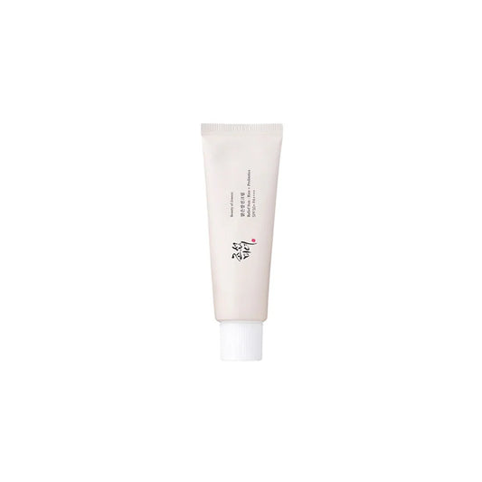 Beauty Of Joseon rice probiotics sun cream in a white tube sunscreen product for skin protection