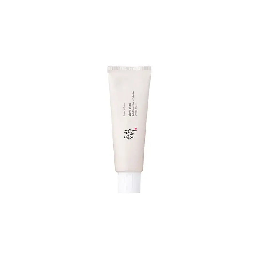 Beauty Of Joseon rice probiotics sun cream in a white tube sunscreen product for skin protection