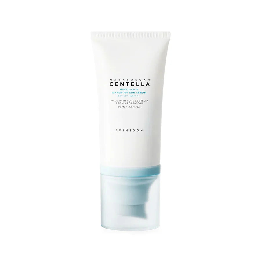Skin1004 Madagascar Hyalu-Cica sun serum in a white and blue tube sunscreen product