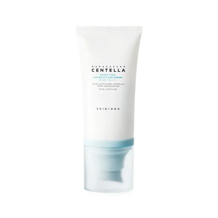 Skin1004 Madagascar Hyalu-Cica sun serum in a white and blue tube sunscreen product