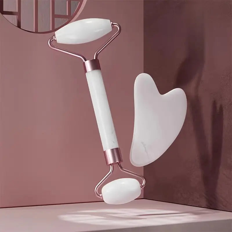 Zuzu Aura white marble facial roller and gua sha tool set skincare tools for glowing skin
