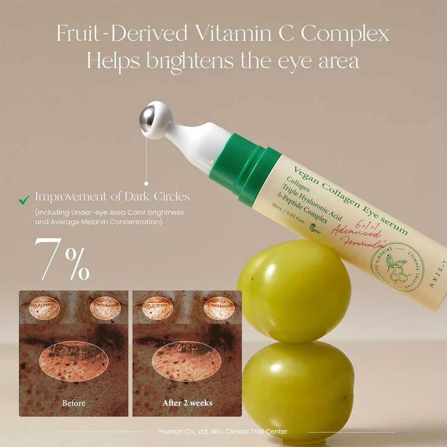 AXIS-Y vegan collagen eye serum eye cream tube with metal applicator for reducing dark circles