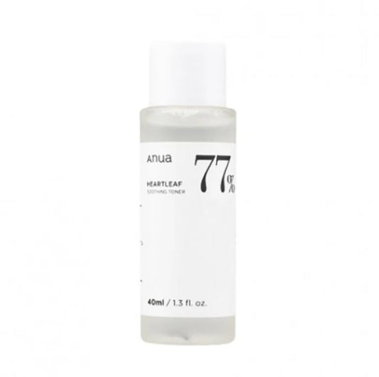 Anua Heartleaf 77 Soothing Toner mini 40ml bottle with white cap and minimalistic label design