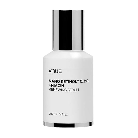 Anua niacinamide and retinol night treatment serum bottle with silver cap 30ml