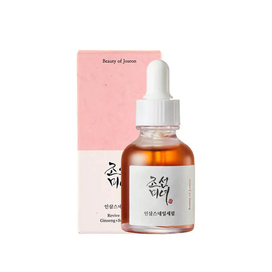 Beauty Of Joseon Ginseng Snail Mucin Serum in a small glass bottle with dropper for skin rejuvenation