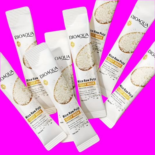 Korean rice pulp sleeping mask sachets from Bioaqua for overnight skin hydration and repair
