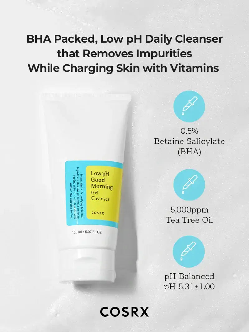 Cosrx Low pH Gel Cleanser in a tube, formulated to remove impurities and nourish skin with vitamins