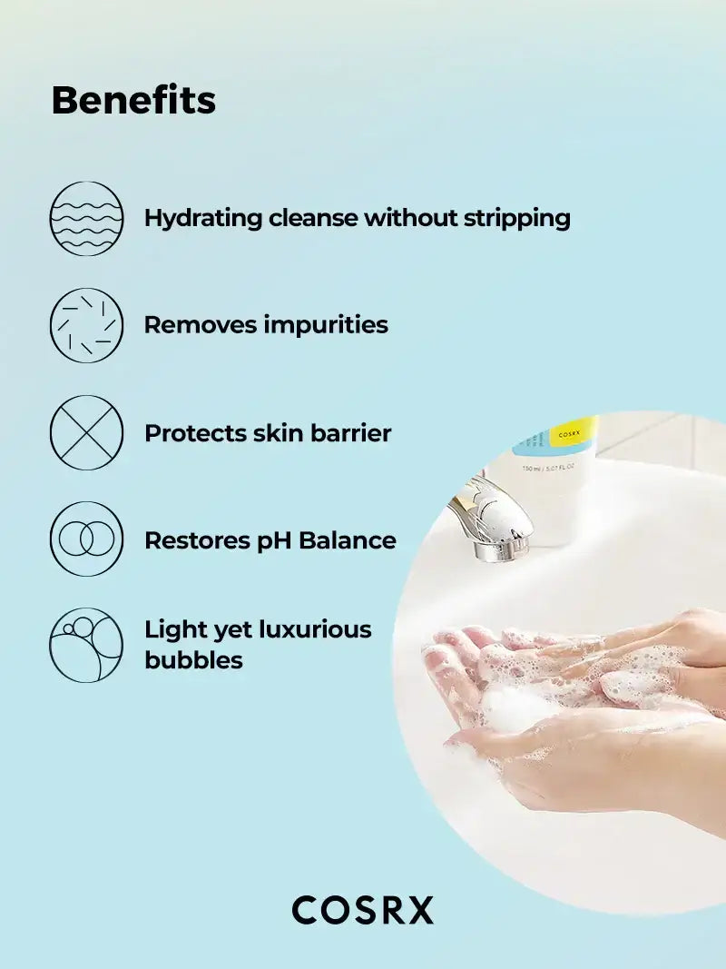 Cosrx low pH gel cleanser benefits including hydration, impurity removal, and skin barrier protection