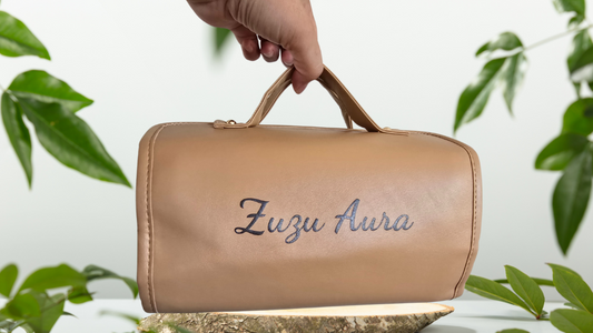 Zuzu Aura Detachable Cosmetic Case Set in Tan with a Smooth Finish and Top Handle
