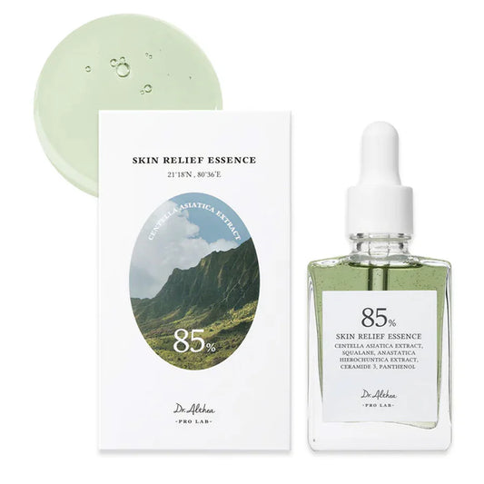 Dr Althea Skin Relief Essence centella asiatica skin treatment serum with 85 percent extract in clear dropper bottle