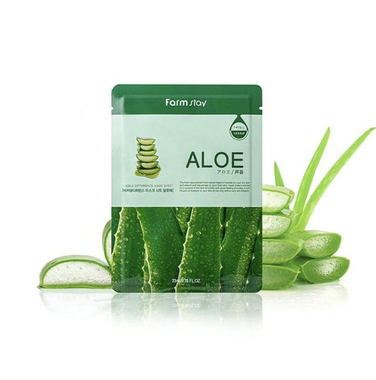 Farm Stay aloe vera face mask sheet with fresh aloe plant design for soothing skincare