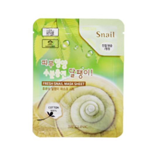3W Clinic fresh snail mask sheet with natural snail design and hydrating formula