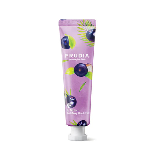 Frudia nourishing hand cream acai berry in purple tube with acai berry illustrations