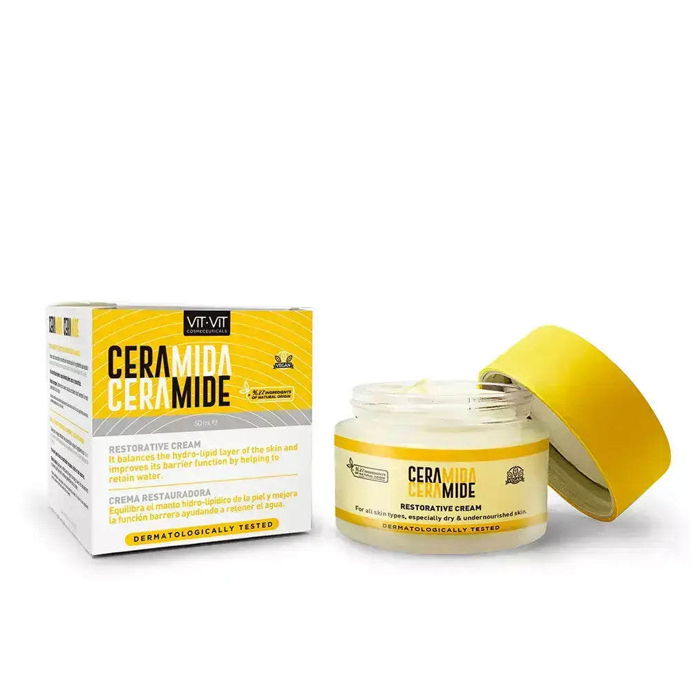 Illiyoon Ceramide Ato Concentrate Cream in a yellow jar for restoring skin moisture and barrier
