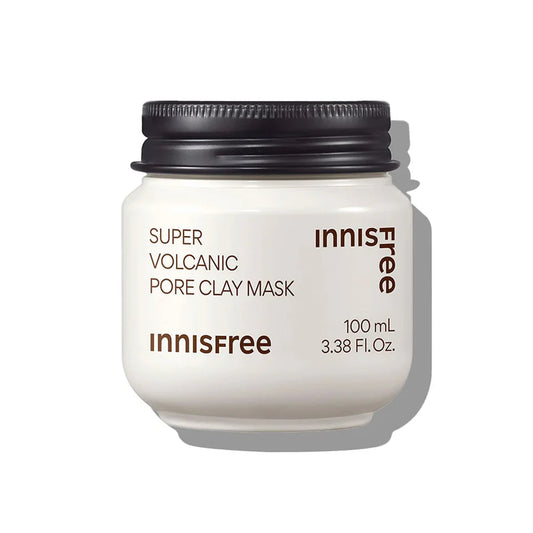 innisfree Super Volcanic Pore Clay Mask 100ml best clay mask for oily skin in white jar with black lid