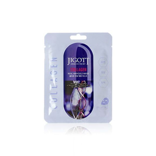 Jigott Korean collagen sheet mask in sleek purple and white packaging for skin hydration