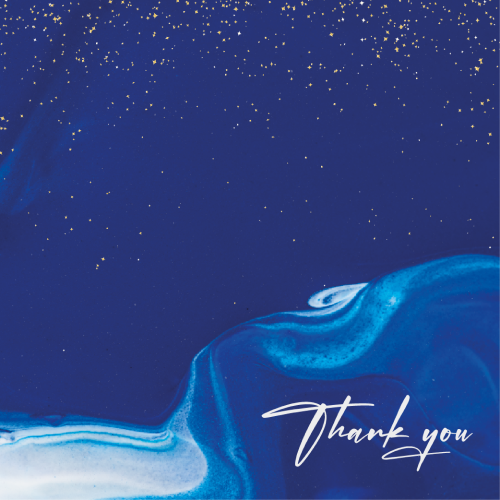 Zuzu Aura Korean beauty gift card online with blue galaxy design and thank you text