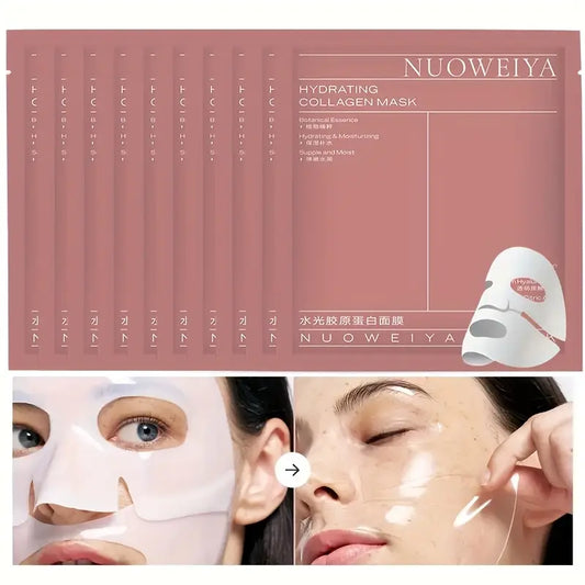 Zuzu Aura Korean collagen face mask hydrating pack showing individual masks and application on face