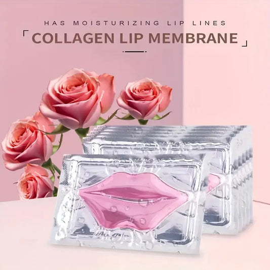 Zuzu Aura collagen lip membrane lip care mask for dry lips with moisturizing properties and pink rose background