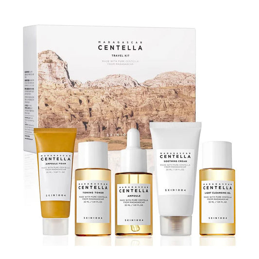 Skin1004 Madagascar Centella travel kit with ampoule foam toning toner ampoule soothing cream and light cleansing oil