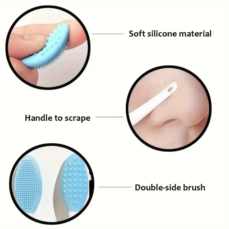 Zuzu Aura soft silicone face scrubber with double-side brush and handle to scrape for gentle skin cleaning
