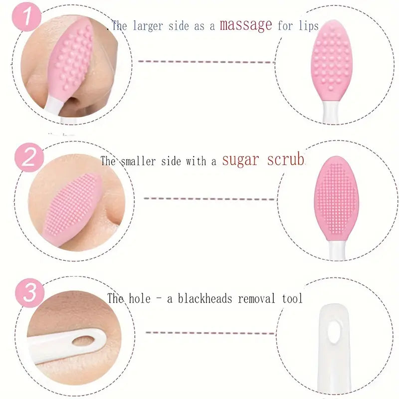 Zuzu Aura soft silicone face scrubber with dual sides for lip massage and sugar scrub plus a blackhead removal hole