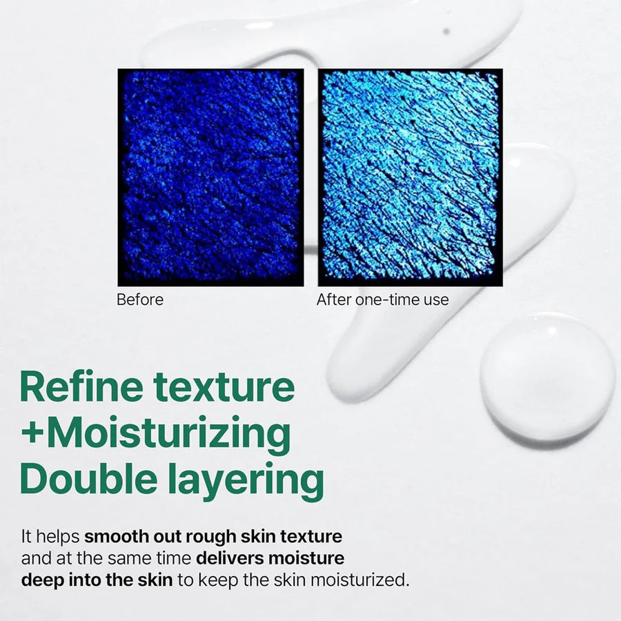 Some By Mi AHA BHA PHA toner showing skin texture before and after one-time use with moisturizing benefits