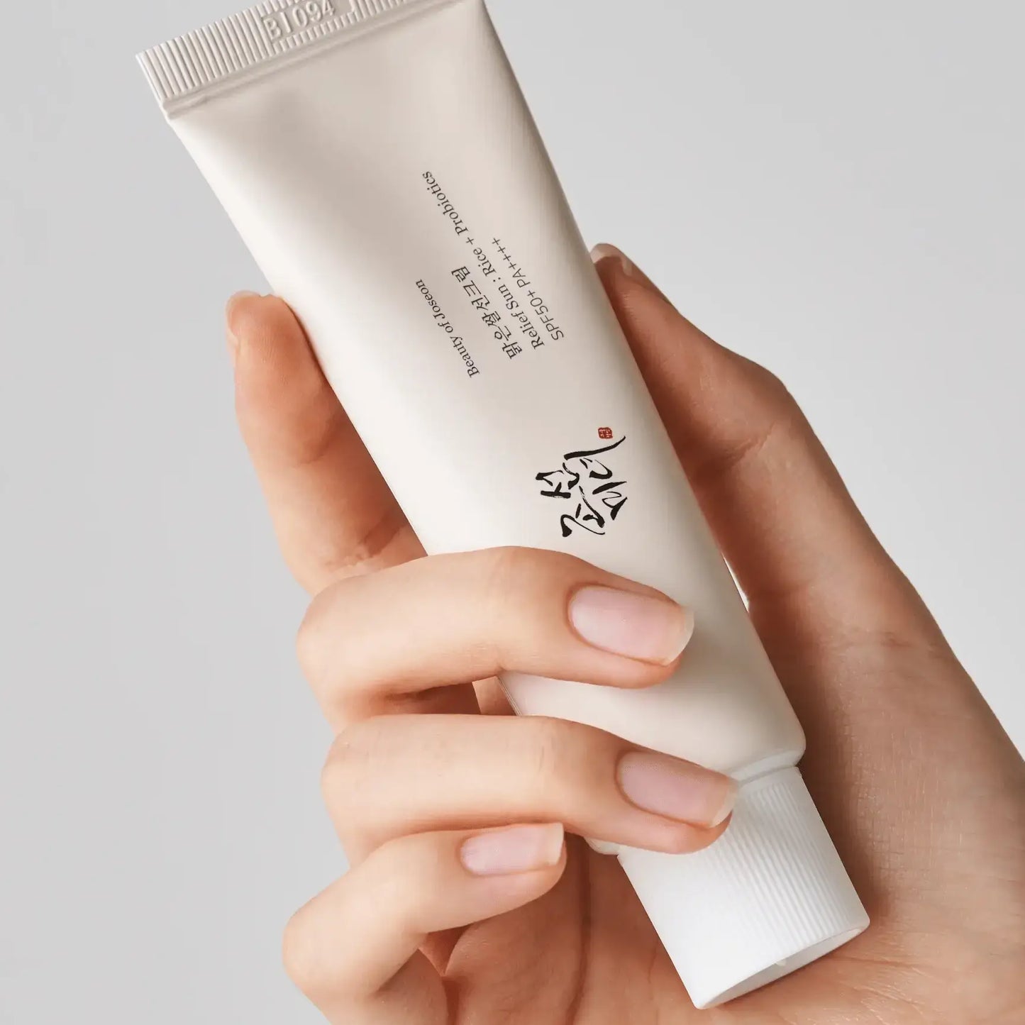 Beauty Of Joseon Broad Spectrum SPF 50 sunscreen in a hand, perfect for daily sun protection