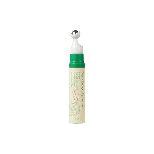 AXIS-Y vegan collagen eye serum in a cream tube with a green cap and applicator tip